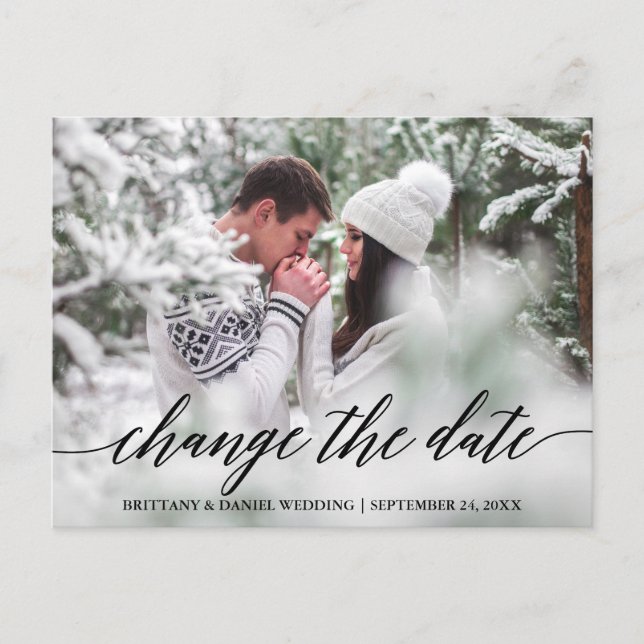 Cartão Postal Script de Caligrafia Moderna Alterar a Data Nova D (Frente)