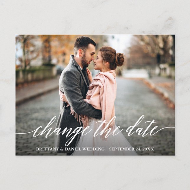 Cartão Postal Script de Caligrafia Moderna Alterar a Data Nova D (Frente)