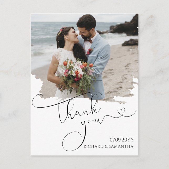 Cartão Postal Script de Casamento Elegante Obrigado Foto (Frente)