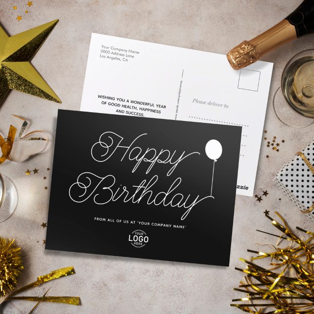 Cartão Postal Script de logotipo Mínimo de Black Business Feliz  (Criador carregado)
