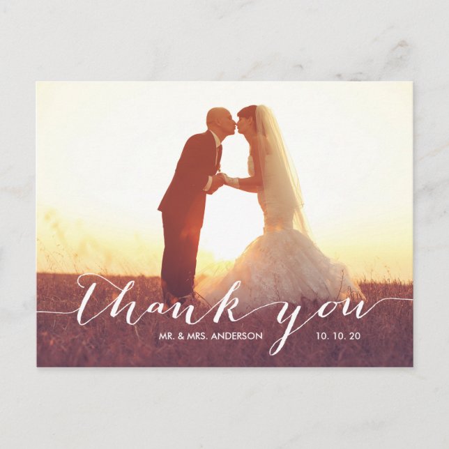 Cartão Postal Script de manuscrito | Cartaz de casamento Obrigad (Frente)