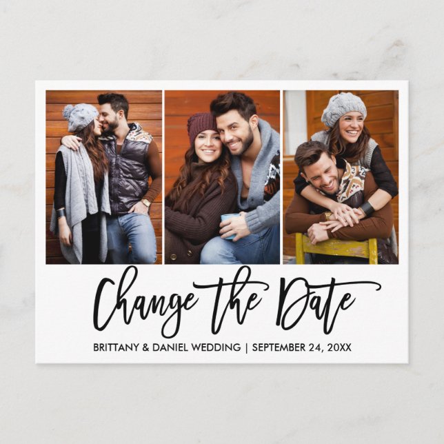 Cartão Postal Script de Pincel 3 Foto Altera Data Nova Data (Frente)