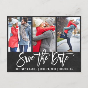 Cartão Postal Script de Pincel de Quadro 3 Foto Salvar a Data