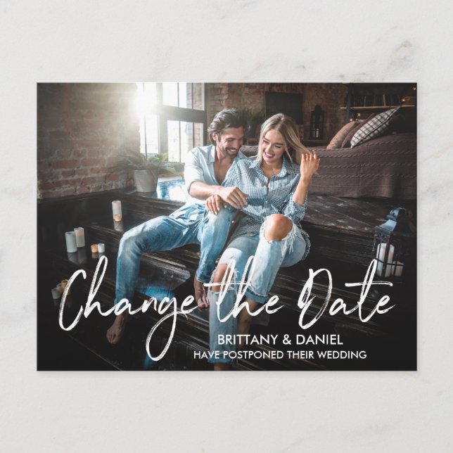 Cartão Postal Script de Pincel Manuscrito Altera A Foto da Data (Frente)