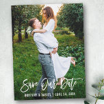 Cartão Postal Script de Pincel Moderno Salva nossa Foto de Casal<br><div class="desc">Script de Pincel Moderno Salve o Cartão-Postal de Foto do Casal de Noivado de Data</div>