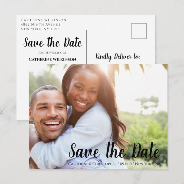 Cartão Postal Script de Pincel Moderno Salva o Casamento de Foto (Frente/Verso)