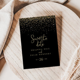 Cartão Postal Script de Rico de Confetti Dourado Salve o Cartão-