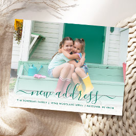 Cartão Postal Script de Teal de Foto de Novo Endereço