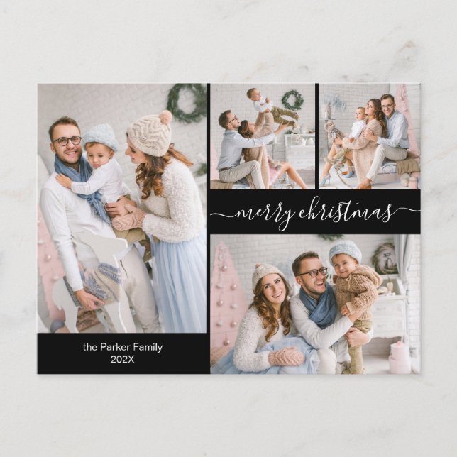 Cartão Postal Script Dourado Chic Black 5 Várias Fotografias de  (Frente)