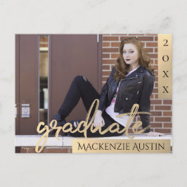 Cartão Postal Script Dourado do formando | Foto de Graduação Ele