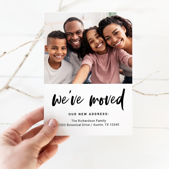 Cartão Postal Script e foto casuais | Anúncio de mudança (Criador carregado)