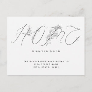 Cartão Postal Script Floral Simples Novo Anúncio de Movimentação