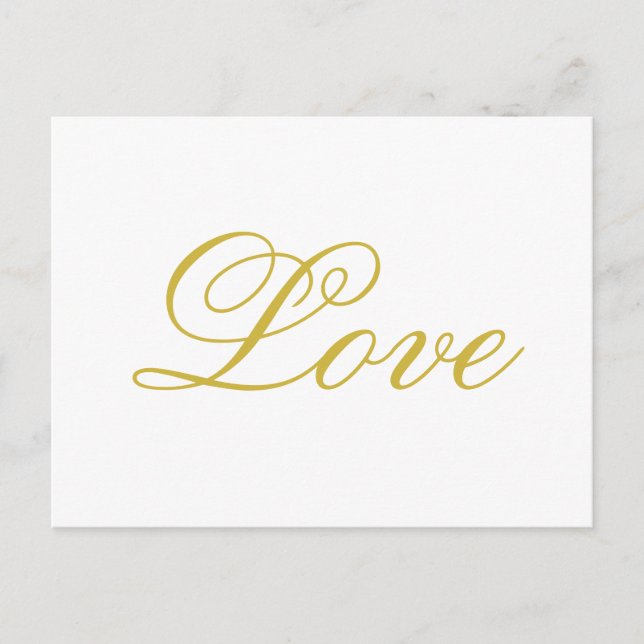 Cartão Postal Script Gold Chic Amor Branco Caligrafia Casamento (Frente)