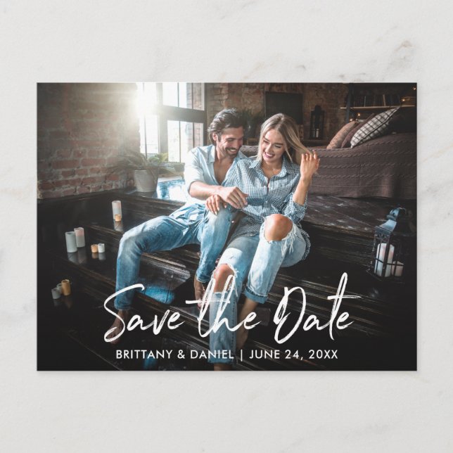 Cartão Postal Script manuscrito de tendência Salvar a data Foto (Frente)