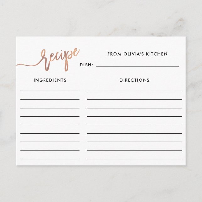 Cartão Postal Script manuscrito Dourado Faux Rosa | Placa de rec (Frente)