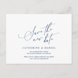 Cartão Postal Script Minimalista, Marinho Azul, Casamento Adiado