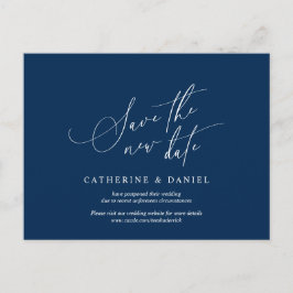Cartão Postal Script Minimalista, Marinho Azul, Casamento Adiado