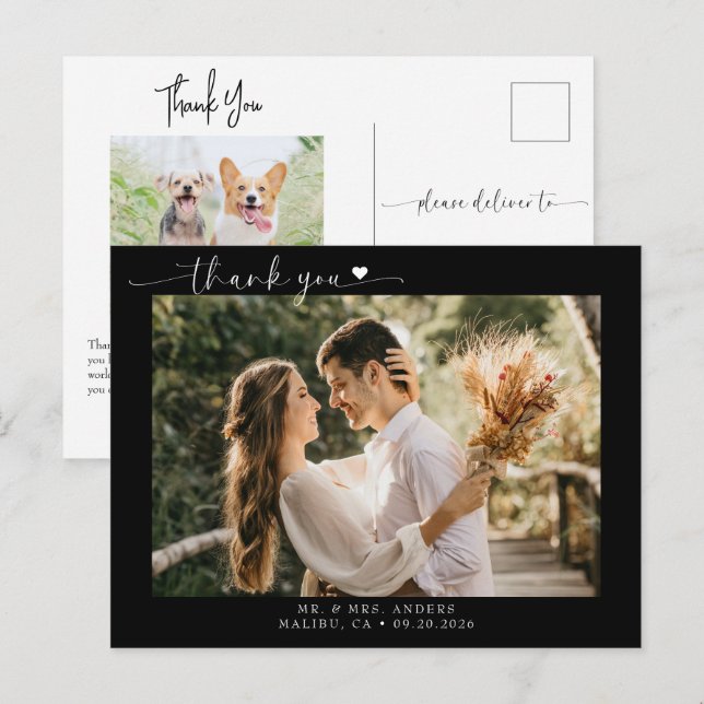 Cartão Postal Script Moderno Agradecimento de Casamento em Foto (Frente/Verso)