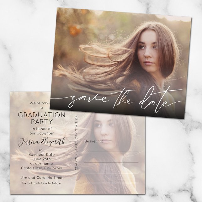 Cartão Postal Script Moderno de Graduação Salvar a Data (Criador carregado)