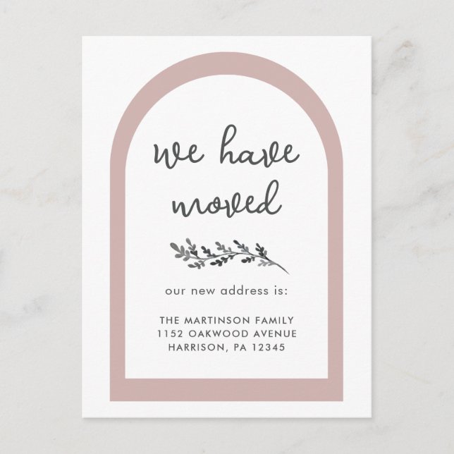 Cartão Postal Script Moderno de Novo Endereço com Botânica Simpl (Frente)