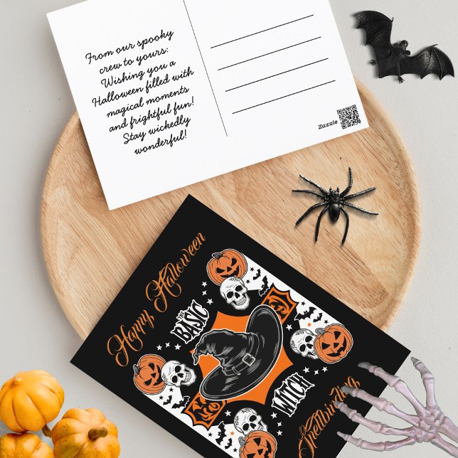 Cartão Postal Script Moderno do Tema do Hat Halloween da Bruxa P (Criador carregado)