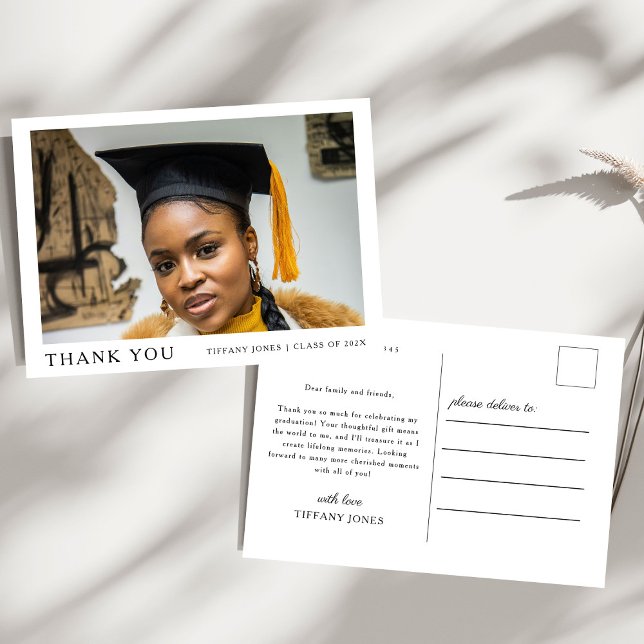 Cartão Postal Script Moderno  Foto Graduação Agradecimento (Criador carregado)