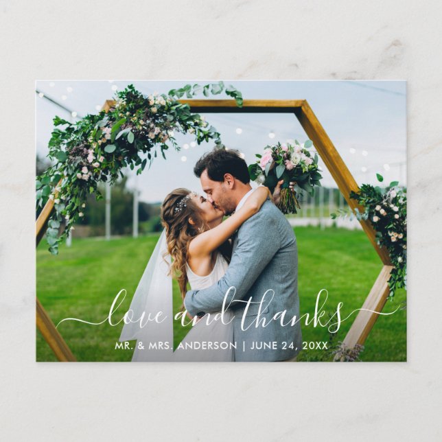 Cartão Postal Script Moderno Tendência Casamento Amor e Agradeci (Frente)