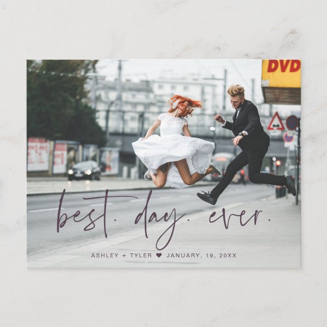 Cartão Postal Script na moda | Foto De Casamento Obrigado (Frente)