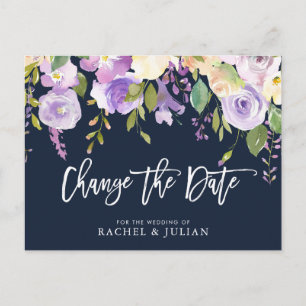 Cartão Postal script pincel floral roxo muda data