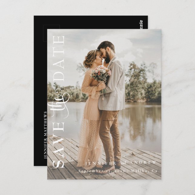 Cartão Postal Script Romântico | Caligrafia Salvar a data (Frente/Verso)