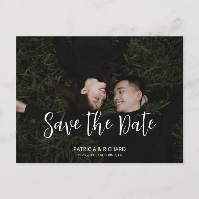 Cartão Postal script simples moderno Wedding Save The Date Photo (Frente)