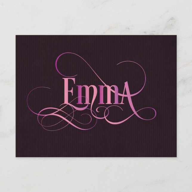 Cartão Postal Script suave personalizado Emma cor-de-rosa em rox (Frente)