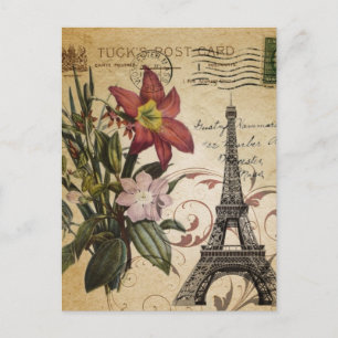 Cartão Postal scripts de colheita modernos lily Paris Eiffel Tow
