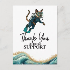 Cartão Postal Scuba Cat Diving Blue Wet Suit