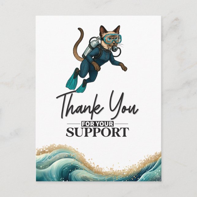 Cartão Postal Scuba Cat Diving Blue Wet Suit (Frente)