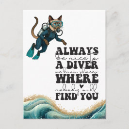 Cartão Postal Scuba Cat Diving Blue Wet Suit