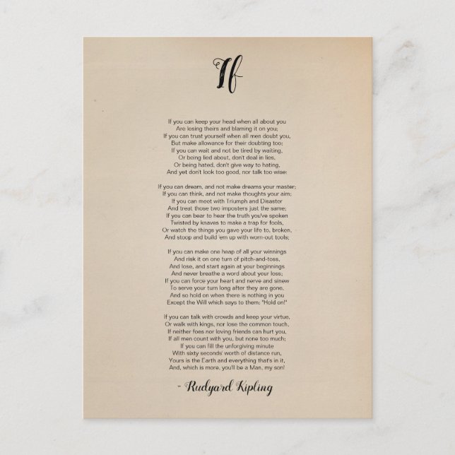 Cartão Postal Se Poema de Rudyard Kipling Vintage (Frente)