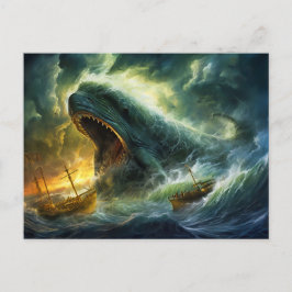 Cartão Postal Sea Monster Emerging from Waves Fantasy Painting