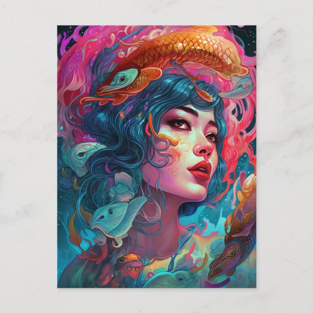 Cartão Postal Sea Serpent Hair Lady Fantasy Art (Frente)