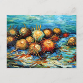 Cartão Postal Sea Urchins in Expressive Ocean Oil Painting