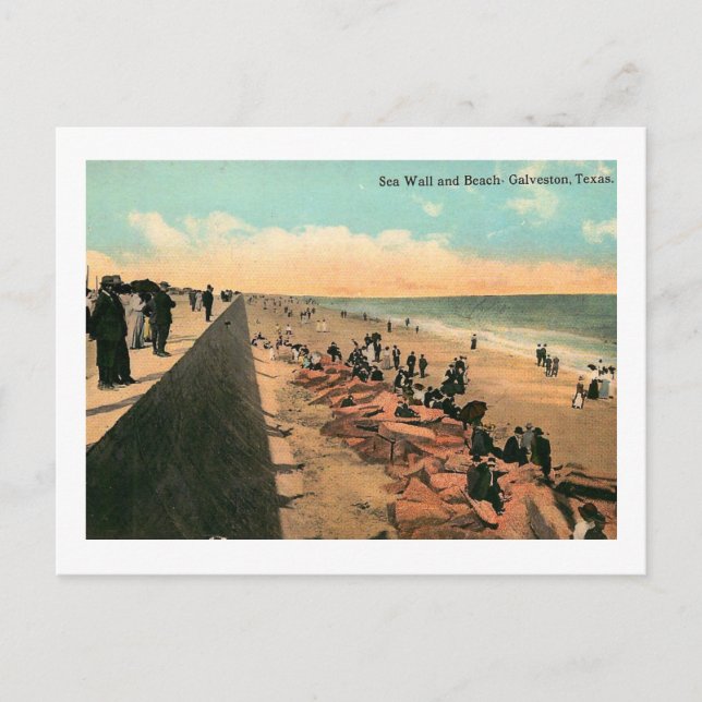 Cartão Postal Sea Wall, Galveston, Texas 1912 Vintage (Frente)