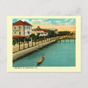 Cartão Postal Sea Wall, Rua. Augustine, Flórida Vintage