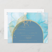Seaglass INK Teal Aqua Blue Dourado Weding RSVP