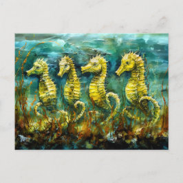Cartão Postal Seahorses in Expressive Ocean Oil Painting