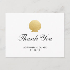 Cartão Postal Seashell Faux Gold Foil | Casamento Oceano Obrigad