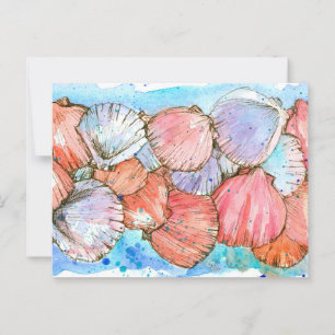 Cartão Postal Seashells Clam Shell Ocean Beach Spatter