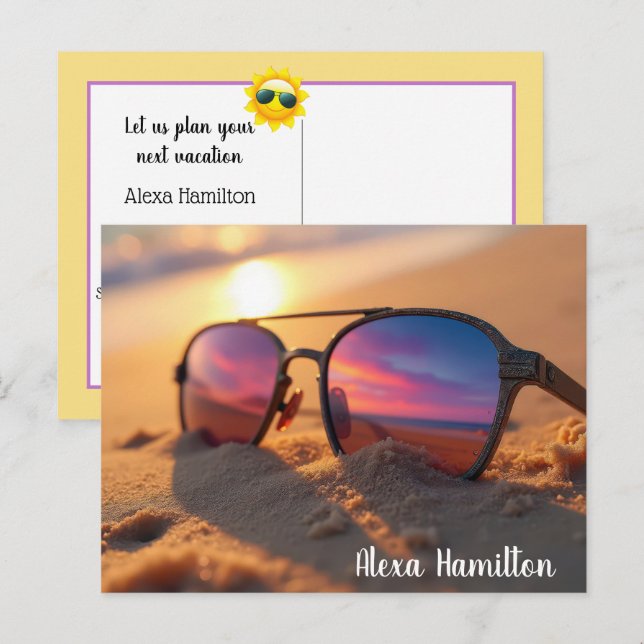 Cartão Postal Seashore Reflexão Sunset Em Óculos Solares (Frente/Verso)