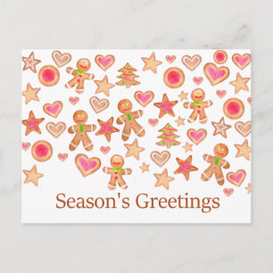 Cartão Postal Season's Greetings watercolor gingerbread cookies