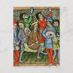 Cartão Postal Seated crowned figure surrounded by musicians