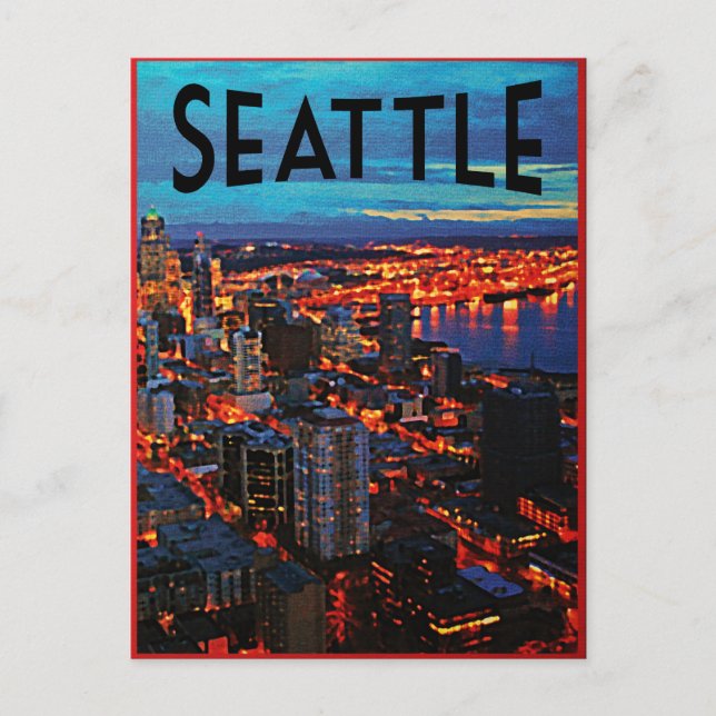 Cartão Postal Seattle Night Skyline (Frente)